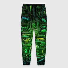 Мужские брюки 3D с принтом Психоделика в зеленом    нейронная сеть в Тюмени, 100% полиэстер | манжеты по низу, эластичный пояс регулируется шнурком, по бокам два кармана без застежек, внутренняя часть кармана из мелкой сетки | 