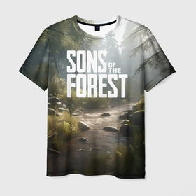Мужская футболка 3D с принтом Sons of the forest   ручей в Белгороде, 100% полиэфир | прямой крой, круглый вырез горловины, длина до линии бедер | Тематика изображения на принте: 