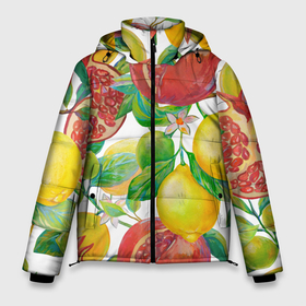 Мужская зимняя куртка 3D с принтом Лимоны и гранаты в Тюмени, верх — 100% полиэстер; подкладка — 100% полиэстер; утеплитель — 100% полиэстер | длина ниже бедра, свободный силуэт Оверсайз. Есть воротник-стойка, отстегивающийся капюшон и ветрозащитная планка. 

Боковые карманы с листочкой на кнопках и внутренний карман на молнии. | 