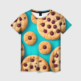 Женская футболка 3D с принтом Овсяные печеньки в Курске, 100% полиэфир ( синтетическое хлопкоподобное полотно) | прямой крой, круглый вырез горловины, длина до линии бедер | 