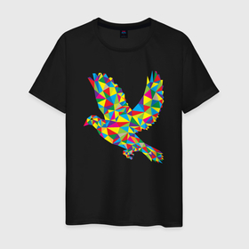 Мужская футболка хлопок с принтом Разноцветная птичка в Екатеринбурге, 100% хлопок | прямой крой, круглый вырез горловины, длина до линии бедер, слегка спущенное плечо. | Тематика изображения на принте: 