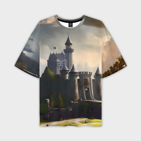 Мужская футболка oversize 3D с принтом Рыцарский замок ,  |  | 