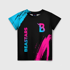 Детская футболка 3D с принтом Beastars   neon gradient: надпись, символ в Белгороде, 100% гипоаллергенный полиэфир | прямой крой, круглый вырез горловины, длина до линии бедер, чуть спущенное плечо, ткань немного тянется | 