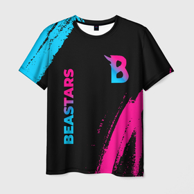 Мужская футболка 3D с принтом Beastars   neon gradient: надпись, символ в Белгороде, 100% полиэфир | прямой крой, круглый вырез горловины, длина до линии бедер | Тематика изображения на принте: 