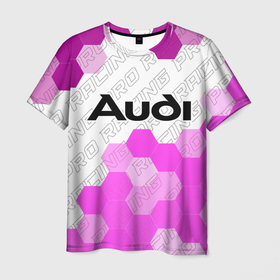 Мужская футболка 3D с принтом Audi pro racing: символ сверху в Санкт-Петербурге, 100% полиэфир | прямой крой, круглый вырез горловины, длина до линии бедер | 