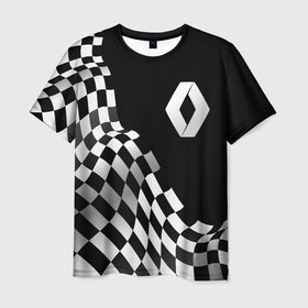 Мужская футболка 3D с принтом Renault racing flag в Кировске, 100% полиэфир | прямой крой, круглый вырез горловины, длина до линии бедер | 