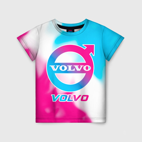 Детская футболка 3D с принтом Volvo neon gradient style , 100% гипоаллергенный полиэфир | прямой крой, круглый вырез горловины, длина до линии бедер, чуть спущенное плечо, ткань немного тянется | 