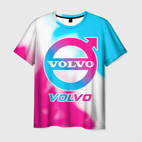 Мужская футболка 3D с принтом Volvo neon gradient style в Новосибирске, 100% полиэфир | прямой крой, круглый вырез горловины, длина до линии бедер | 