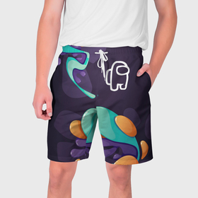 Мужские шорты 3D с принтом Among Us graffity splash в Курске,  полиэстер 100% | прямой крой, два кармана без застежек по бокам. Мягкая трикотажная резинка на поясе, внутри которой широкие завязки. Длина чуть выше колен | 
