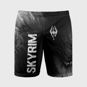 Мужские шорты спортивные с принтом Skyrim glitch на темном фоне: надпись, символ в Новосибирске,  |  | 