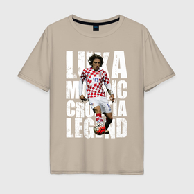 Мужская футболка хлопок Oversize с принтом Лука Модрич Хорватия в Белгороде, 100% хлопок | свободный крой, круглый ворот, “спинка” длиннее передней части | 