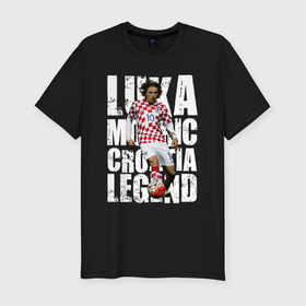 Мужская футболка хлопок Slim с принтом Лука Модрич Хорватия в Кировске, 92% хлопок, 8% лайкра | приталенный силуэт, круглый вырез ворота, длина до линии бедра, короткий рукав | 
