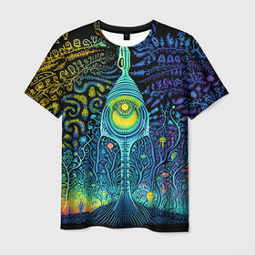 Мужская футболка 3D с принтом Психоделика разноцветная    нейронная сеть в Кировске, 100% полиэфир | прямой крой, круглый вырез горловины, длина до линии бедер | 