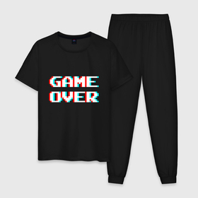 Мужская пижама хлопок с принтом Пиксельный глитч game over , 100% хлопок | брюки и футболка прямого кроя, без карманов, на брюках мягкая резинка на поясе и по низу штанин
 | Тематика изображения на принте: 