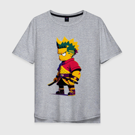 Мужская футболка хлопок Oversize с принтом Bart Simpson samurai   neural network в Курске, 100% хлопок | свободный крой, круглый ворот, “спинка” длиннее передней части | 