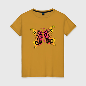 Женская футболка хлопок с принтом Butterfly colorful в Санкт-Петербурге, 100% хлопок | прямой крой, круглый вырез горловины, длина до линии бедер, слегка спущенное плечо | 