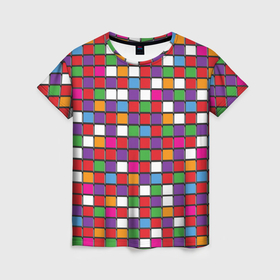 Женская футболка 3D с принтом Color cubes в Кировске, 100% полиэфир ( синтетическое хлопкоподобное полотно) | прямой крой, круглый вырез горловины, длина до линии бедер | 