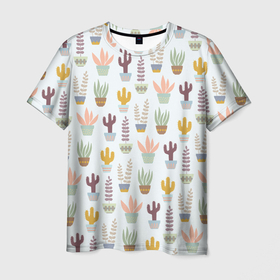 Мужская футболка 3D с принтом Цветы в горшочках в Белгороде, 100% полиэфир | прямой крой, круглый вырез горловины, длина до линии бедер | Тематика изображения на принте: 