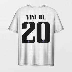Мужская футболка 3D с принтом Винисиус Жуниор Реал Мадрид форма 22 23 домашняя в Екатеринбурге, 100% полиэфир | прямой крой, круглый вырез горловины, длина до линии бедер | 