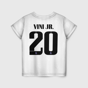 Детская футболка 3D с принтом Винисиус Жуниор Реал Мадрид форма 22 23 домашняя в Курске, 100% гипоаллергенный полиэфир | прямой крой, круглый вырез горловины, длина до линии бедер, чуть спущенное плечо, ткань немного тянется | 