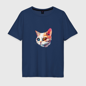 Мужская футболка хлопок Oversize с принтом Космический кот Гетон в Курске, 100% хлопок | свободный крой, круглый ворот, “спинка” длиннее передней части | 
