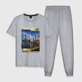 Мужская пижама хлопок с принтом Китай Шанхай в Петрозаводске, 100% хлопок | брюки и футболка прямого кроя, без карманов, на брюках мягкая резинка на поясе и по низу штанин
 | Тематика изображения на принте: 
