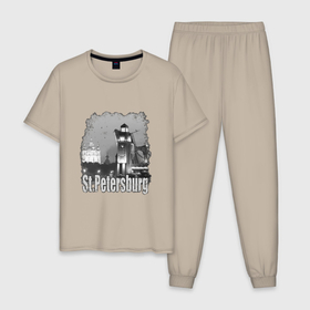 Мужская пижама хлопок с принтом Санкт Петербург черно белый в Белгороде, 100% хлопок | брюки и футболка прямого кроя, без карманов, на брюках мягкая резинка на поясе и по низу штанин
 | 