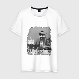 Мужская футболка хлопок с принтом Санкт Петербург черно белый в Петрозаводске, 100% хлопок | прямой крой, круглый вырез горловины, длина до линии бедер, слегка спущенное плечо. | 