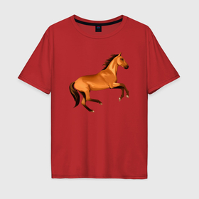 Мужская футболка хлопок Oversize с принтом Ахалтекинская лошадь в Петрозаводске, 100% хлопок | свободный крой, круглый ворот, “спинка” длиннее передней части | Тематика изображения на принте: 