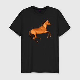 Мужская футболка хлопок Slim с принтом Ахалтекинская лошадь в Петрозаводске, 92% хлопок, 8% лайкра | приталенный силуэт, круглый вырез ворота, длина до линии бедра, короткий рукав | Тематика изображения на принте: 