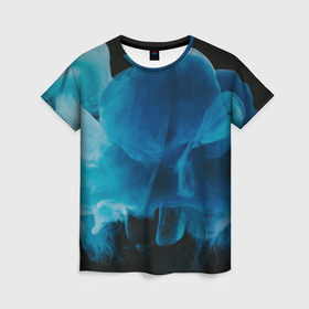 Женская футболка 3D с принтом Абстрактный синий дым в Белгороде, 100% полиэфир ( синтетическое хлопкоподобное полотно) | прямой крой, круглый вырез горловины, длина до линии бедер | Тематика изображения на принте: 