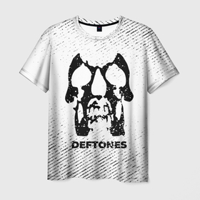 Мужская футболка 3D с принтом Deftones с потертостями на светлом фоне в Курске, 100% полиэфир | прямой крой, круглый вырез горловины, длина до линии бедер | Тематика изображения на принте: 