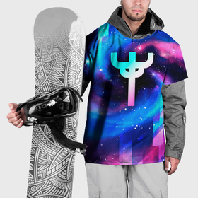 Накидка на куртку 3D с принтом Judas Priest неоновый космос в Белгороде, 100% полиэстер |  | 