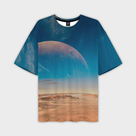 Мужская футболка oversize 3D с принтом Пустыня и очертания планеты в Новосибирске,  |  | Тематика изображения на принте: 