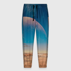 Мужские брюки 3D с принтом Пустыня и очертания планеты в Кировске, 100% полиэстер | манжеты по низу, эластичный пояс регулируется шнурком, по бокам два кармана без застежек, внутренняя часть кармана из мелкой сетки | 