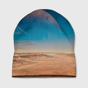 Шапка 3D с принтом Пустыня и очертания планеты в Курске, 100% полиэстер | универсальный размер, печать по всей поверхности изделия | 