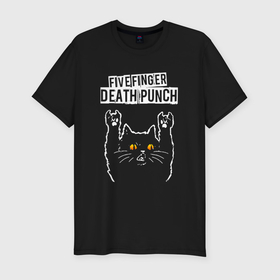 Мужская футболка хлопок Slim с принтом Five Finger Death Punch rock cat в Санкт-Петербурге, 92% хлопок, 8% лайкра | приталенный силуэт, круглый вырез ворота, длина до линии бедра, короткий рукав | 