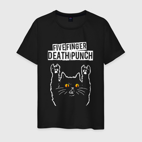 Мужская футболка хлопок с принтом Five Finger Death Punch rock cat в Санкт-Петербурге, 100% хлопок | прямой крой, круглый вырез горловины, длина до линии бедер, слегка спущенное плечо. | 