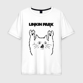 Мужская футболка хлопок Oversize с принтом Linkin Park   rock cat в Санкт-Петербурге, 100% хлопок | свободный крой, круглый ворот, “спинка” длиннее передней части | 