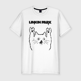 Мужская футболка хлопок Slim с принтом Linkin Park   rock cat в Белгороде, 92% хлопок, 8% лайкра | приталенный силуэт, круглый вырез ворота, длина до линии бедра, короткий рукав | 