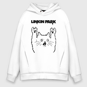 Мужское худи Oversize хлопок с принтом Linkin Park   rock cat в Курске, френч-терри — 70% хлопок, 30% полиэстер. Мягкий теплый начес внутри —100% хлопок | боковые карманы, эластичные манжеты и нижняя кромка, капюшон на магнитной кнопке | Тематика изображения на принте: 