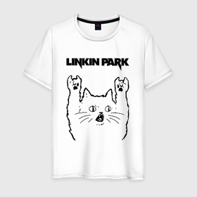 Мужская футболка хлопок с принтом Linkin Park   rock cat в Курске, 100% хлопок | прямой крой, круглый вырез горловины, длина до линии бедер, слегка спущенное плечо. | 