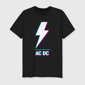 Мужская футболка хлопок Slim с принтом AC DC glitch rock в Курске, 92% хлопок, 8% лайкра | приталенный силуэт, круглый вырез ворота, длина до линии бедра, короткий рукав | Тематика изображения на принте: 