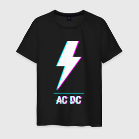 Мужская футболка хлопок с принтом AC DC glitch rock в Курске, 100% хлопок | прямой крой, круглый вырез горловины, длина до линии бедер, слегка спущенное плечо. | Тематика изображения на принте: 