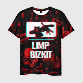 Мужская футболка 3D с принтом Limp Bizkit rock glitch в Кировске, 100% полиэфир | прямой крой, круглый вырез горловины, длина до линии бедер | Тематика изображения на принте: 