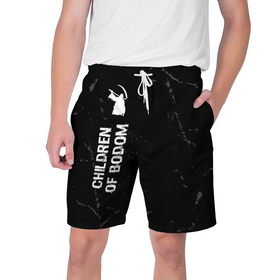 Мужские шорты 3D с принтом Children of Bodom glitch на темном фоне: по вертикали в Курске,  полиэстер 100% | прямой крой, два кармана без застежек по бокам. Мягкая трикотажная резинка на поясе, внутри которой широкие завязки. Длина чуть выше колен | 