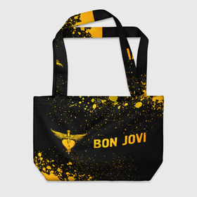 Пляжная сумка 3D с принтом Bon Jovi   gold gradient: надпись и символ в Курске, 100% полиэстер | застегивается на металлическую кнопку; внутренний карман застегивается на молнию. Стенки укреплены специальным мягким материалом, чтобы защитить содержимое от несильных ударов
 | 