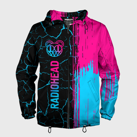 Мужская ветровка 3D с принтом Radiohead   neon gradient: по вертикали в Белгороде, 100% полиэстер | подол и капюшон оформлены резинкой с фиксаторами, два кармана без застежек по бокам, один потайной карман на груди | 