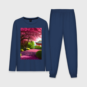 Мужская пижама с лонгсливом хлопок с принтом Японский сад сакуры в Санкт-Петербурге,  |  | 