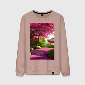 Мужской свитшот хлопок с принтом Японский сад сакуры в Кировске, 100% хлопок |  | Тематика изображения на принте: 